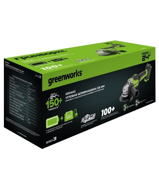 Углошлифовальная машина Greenworks GD24AG 10500об/мин рез.шпин.:M14 d=125мм (3200207CUG)