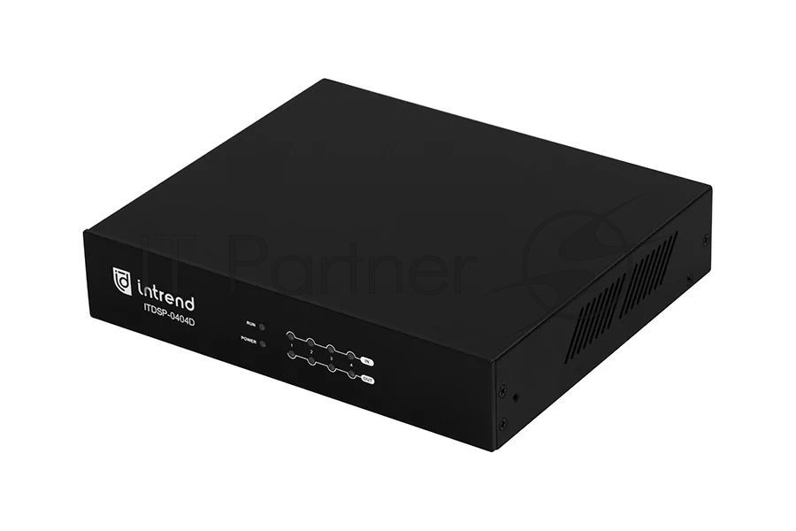 Аудиопроцессор Intrend ITDSP-0404Dv2 цифровой, 4x4 аналоговых входов/выходов, AEC, AFS, ANC, Dante 4x4, USB-B 2x2 на задней панели, PoE, управление по RS232/485, IP