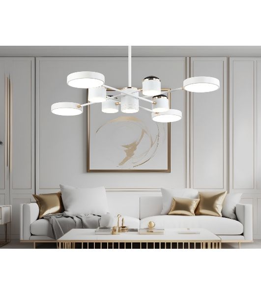 Люстра светодиодная на штанге Ambrella light FL51627/9+4 WH/FGD белый/золото 132W 3000-6000K D850*370 (без ПДУ)