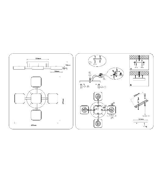 Светильник Ambrella light FL4883/5 BK/WD черный/дерево 90W 3000-6000K 675*675*110 (без ПДУ)