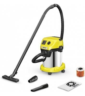 Строительный пылесос Karcher WD 3 P S V-17/4/20 желтый, 1000 Вт, уборка сухая/сбор воды, пылесборник мешок/контейнер, 17 л