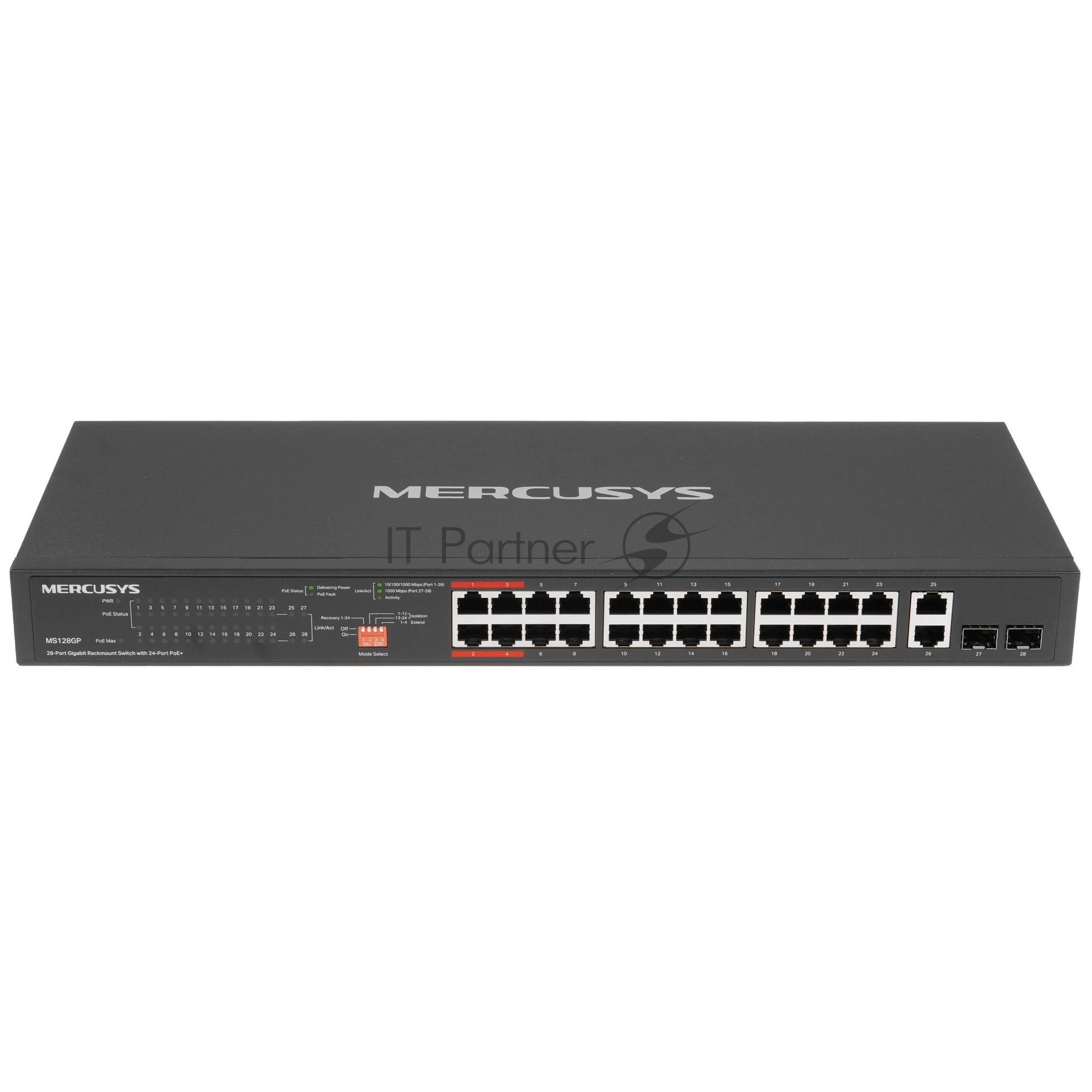 Коммутатор Mercusys MS128GP, 24×1 Гбит/с PoE + 2×1 Гбит/с + 2×1 Гбит/с SFP, неуправляемый