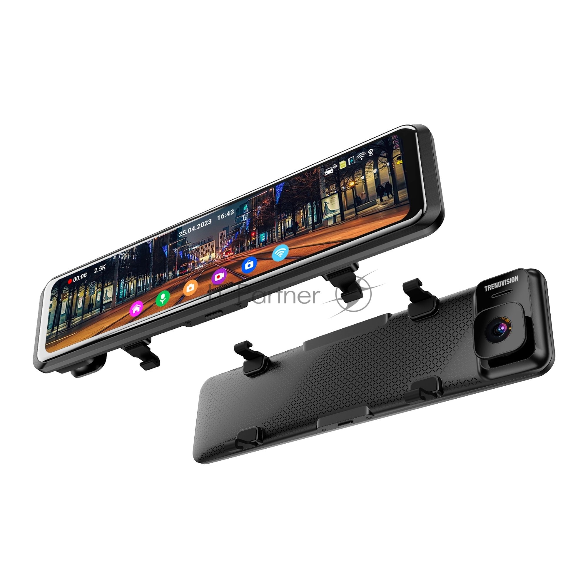 Видеорегистратор TrendVision MR-1100, 3840x2160, 11", с камерой заднего вида, GPS/ГЛОНАСС, Wi-Fi, G-сенсор
