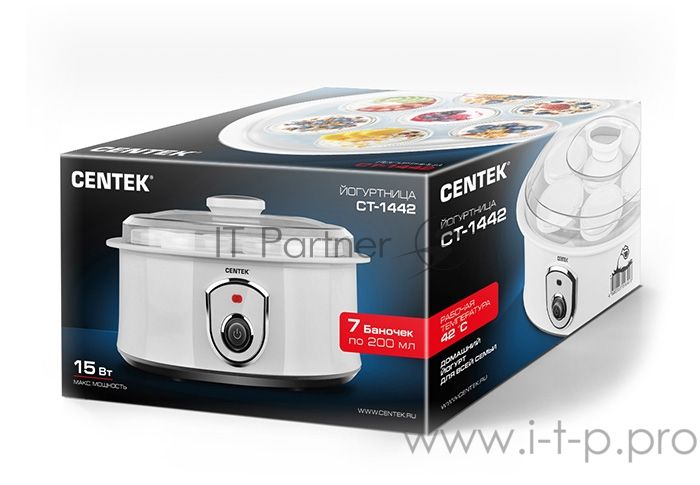 Йогуртница Centek CT-1442 15 Вт, 200 мл, емкостей - 7 шт, материал баночек - стекло, белый