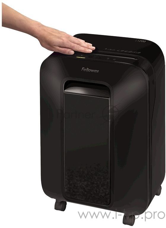 Шредер Fellowes PowerShred LX200 черный (секр.P-4)/перекрестный/12лист./22лтр./скрепки/скобы/пл.карты