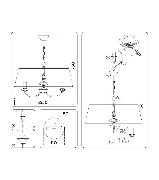Люстра Ambrella light LH75021/5 GD/PI золото/розовый E14/5 max 40W D550*730