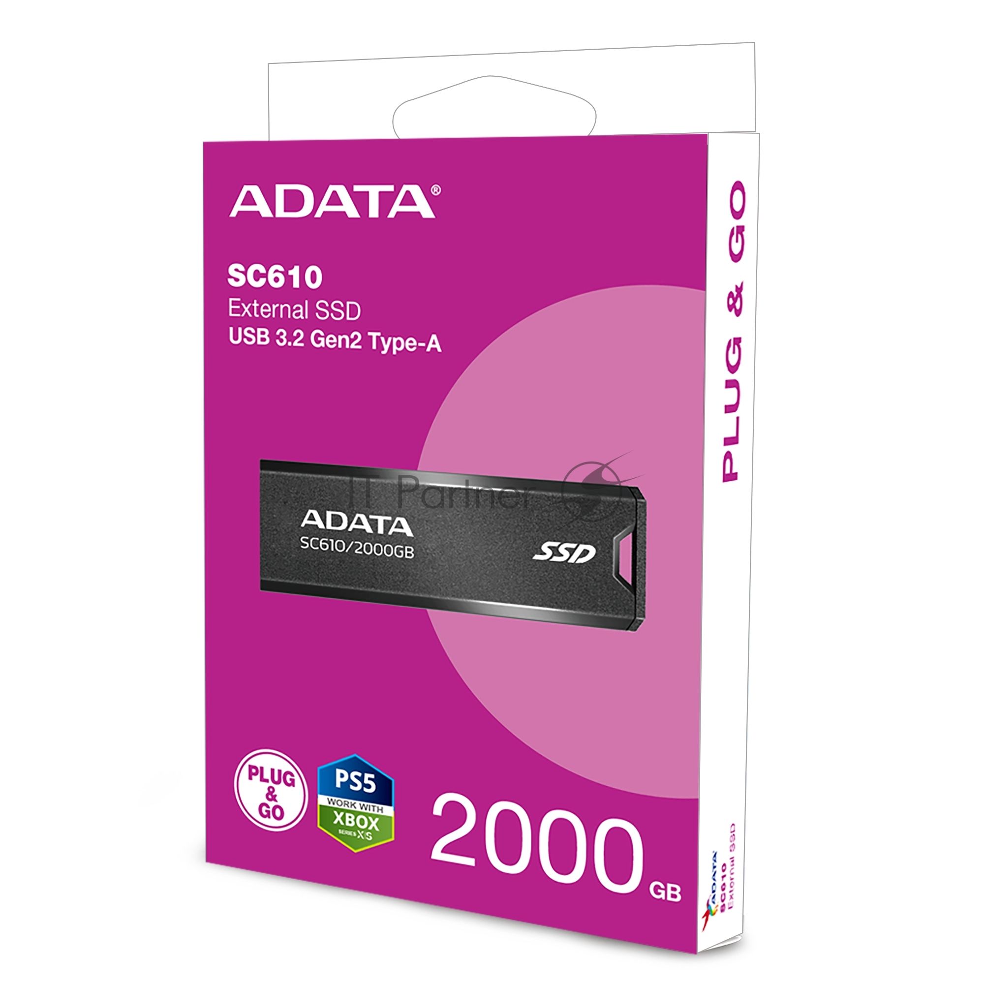 Внешний SSD ADATA SC610, 2TB, USB 3.2 Gen 2 Type-A, R/W 550/500, черный