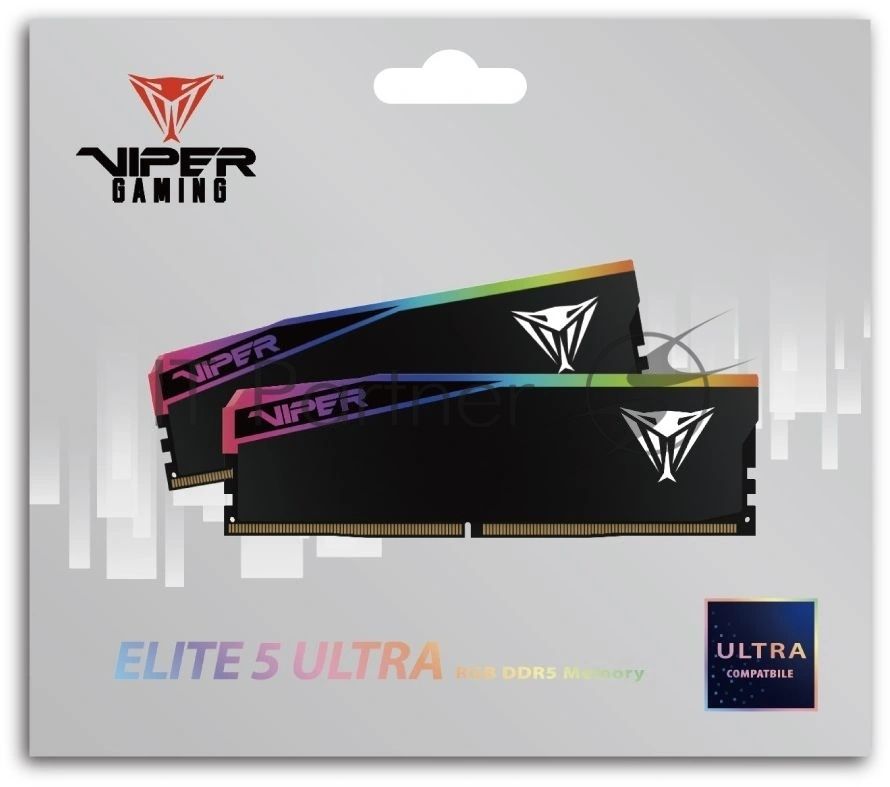 Оперативная память Patriot Viper Elite 5 Ultra RGB, DDR5, 32GB (2x16GB), 6000 MHz, CL28, с радиатором, RGB, чёрный