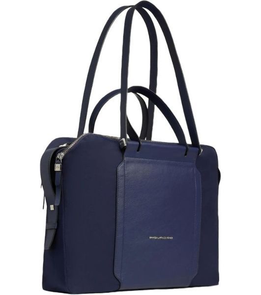 Деловая сумка женская Piquadro Lyra BD4574W92T/BLU с отделением для ноутбука 14" темно-синяя нейлон/натур.кожа
