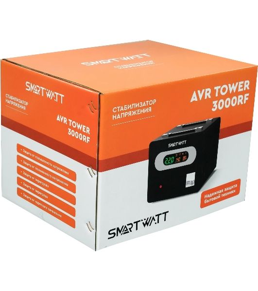 Напольный стабилизатор напряжения SMARTWATT AVR TOWER 3000RF (140W - 260W, 3000VA, 3 кВт, 50-60 Гц, LED-дисплей, релейны
