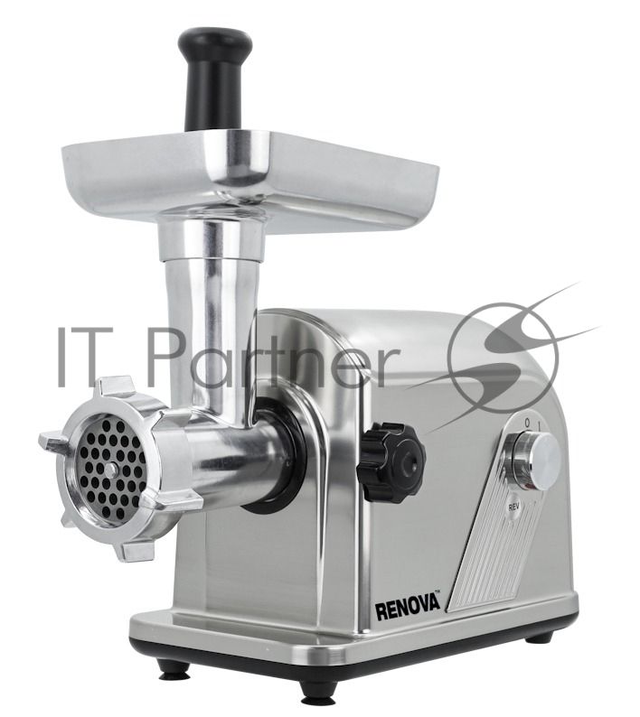 Мясорубка электрическая Renova MG320-R2SP серебристый, 3200 Вт, 3 кг/мин, реверс, защита от перегрузки, насадки - 5