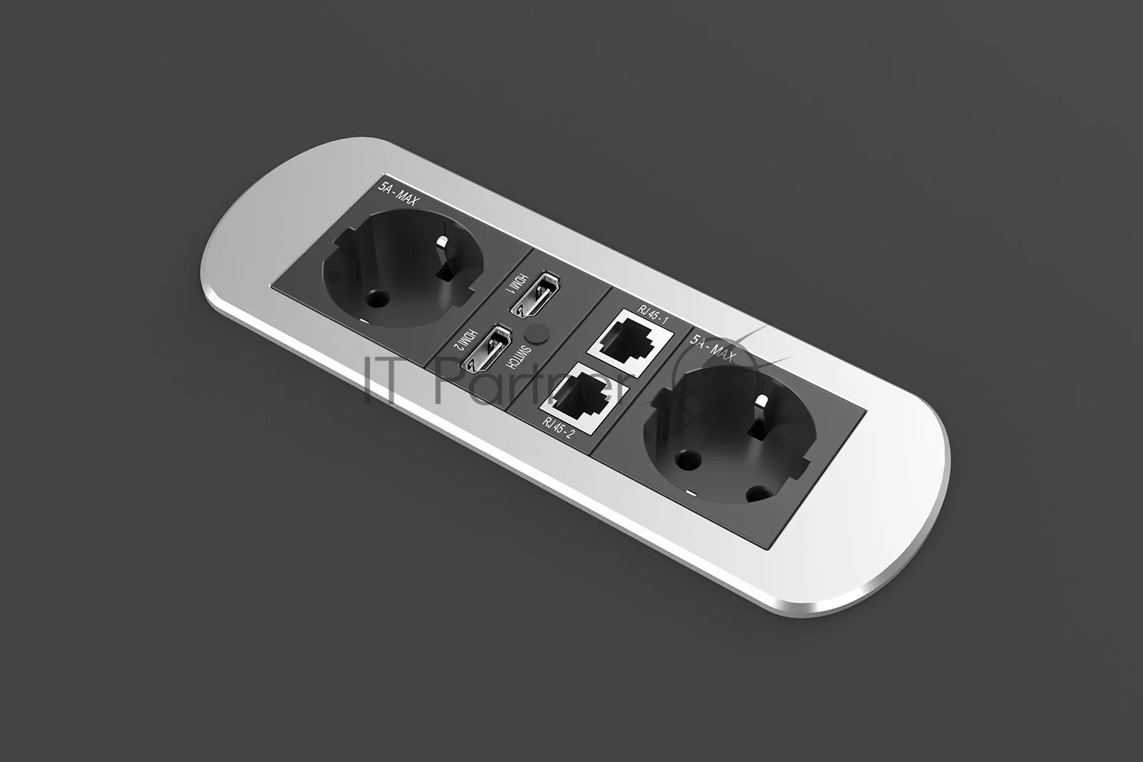 Прямоугольный металлический корпус Wize Pro WRTS-M-6BOX-S серия M, для модульной системы врезного лючка в стол без крышки для установки до 6 модулей-вставок серии М, серебристый
