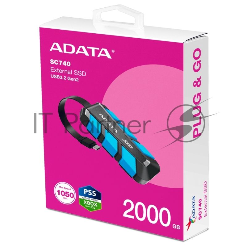 Внешний SSD ADATA SC740, 2TB, USB 3.2 Gen 2 Type-C, R/W 1050/1000, синий