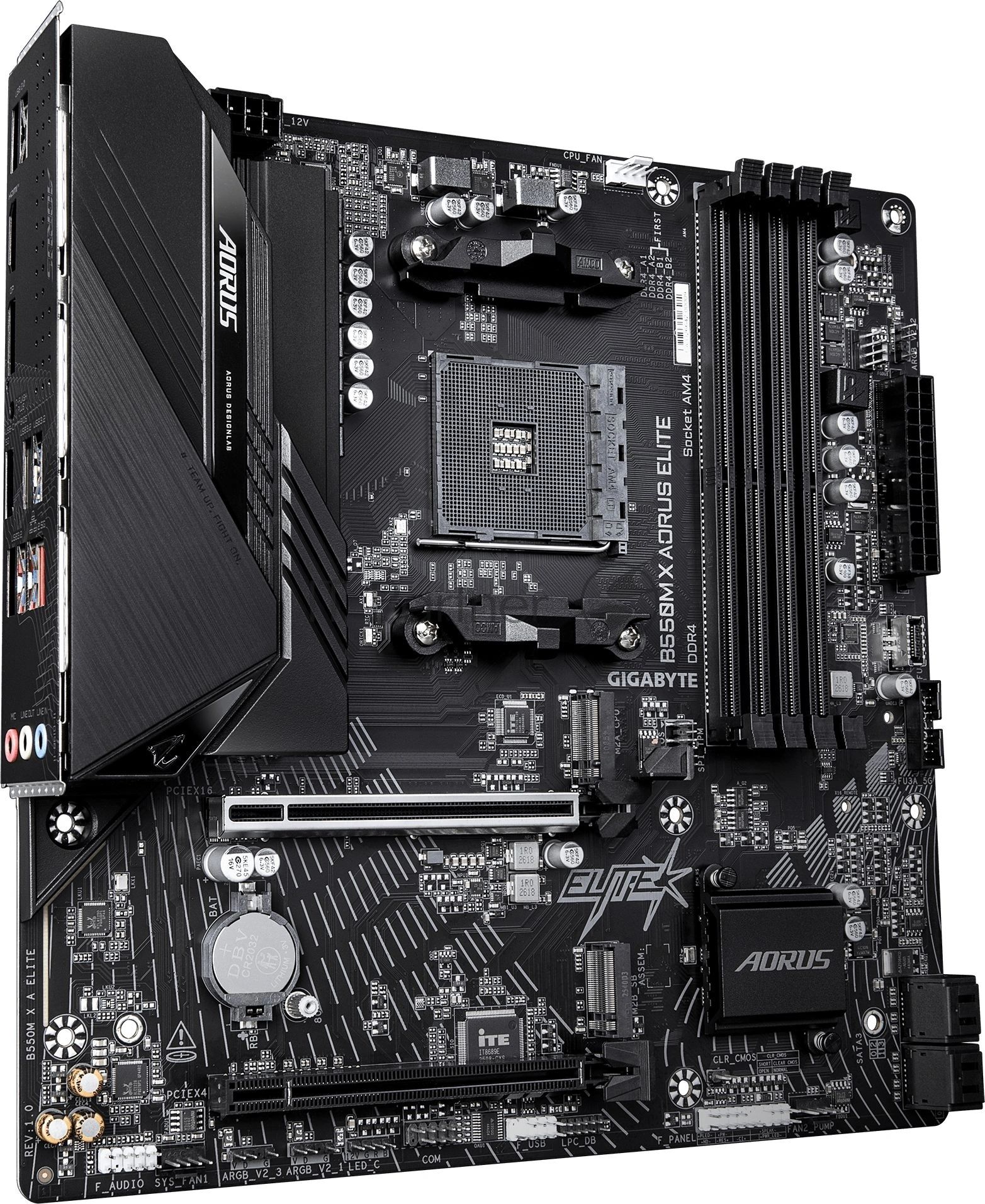 Материнская плата Gigabyte B550M X AORUS ELITE, AM4, AMD B550, 4xDDR4, 4xSATA, 2xM.2 PCIe 4.0/3.0, 1xPCIe 4.0 x16, 1xPCIe 3.0 x4, 1xHDMI, 1xDisplayPort, 1x 2.5Gb LAN, 4xUSB 3.2 Gen 1, 1xUSB Type-C 3.2 Gen 1, 2xUSB 2.0, 3x3.5 мм, 7.1, microATX