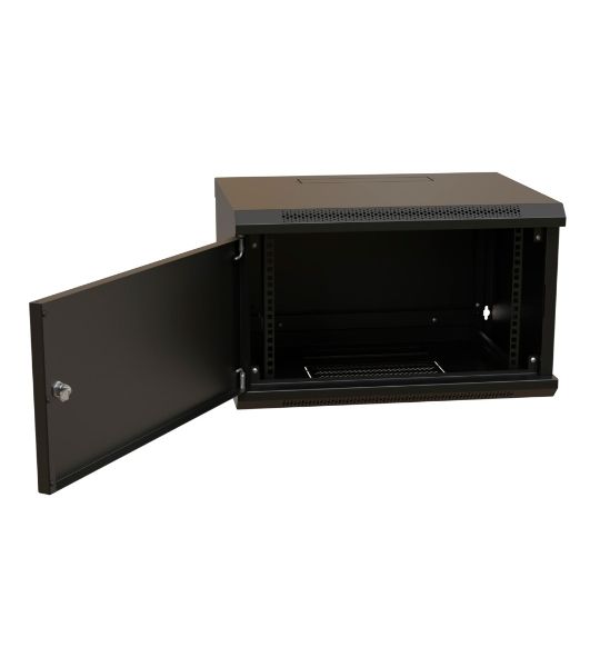 Шкаф коммутационный WRline (WR-TW-0666-SR-RAL9004) настенный 6U 600x600 мм пер. дв. металл 2 бок. пан. 60 кг черный 520 мм 367 мм IP20 сталь