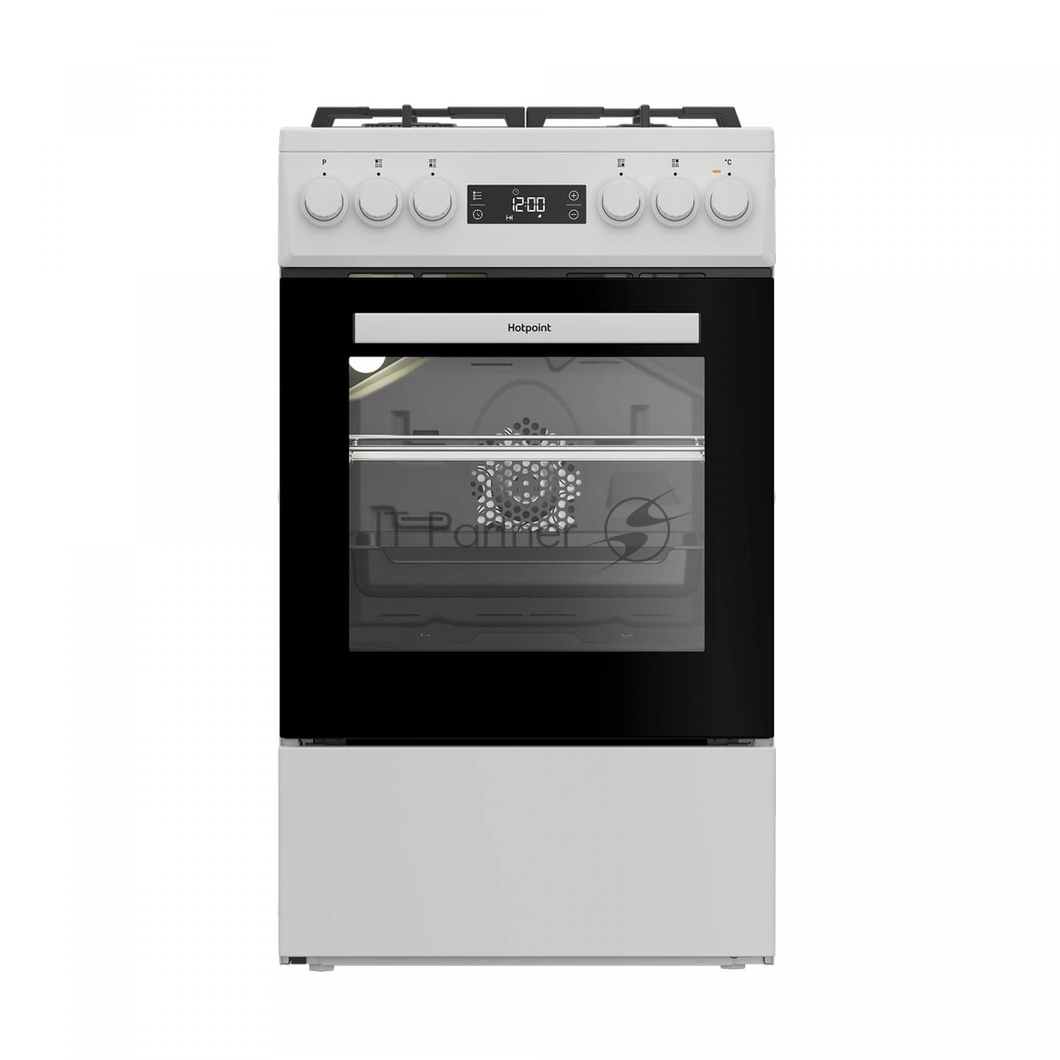 Плита комбинированная Hotpoint HSG5F2HB белый, конфорок 4 шт, духовка 60 л, 50 см x 85 см x 60 см