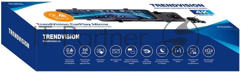 Видеорегистратор TrendVision CarPlay Mirror, 3840x2160, 11", с камерой заднего вида, G-сенсор, датчик движения