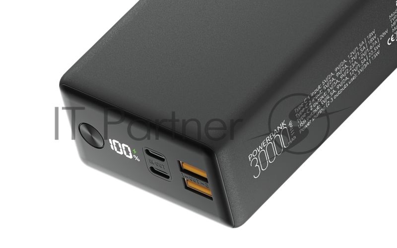 Внешний аккумулятор OLMIO QX-30, 30000mAh, 22.5W, QuickCharge3.0/PowerDelivery, LCD, графитовый
