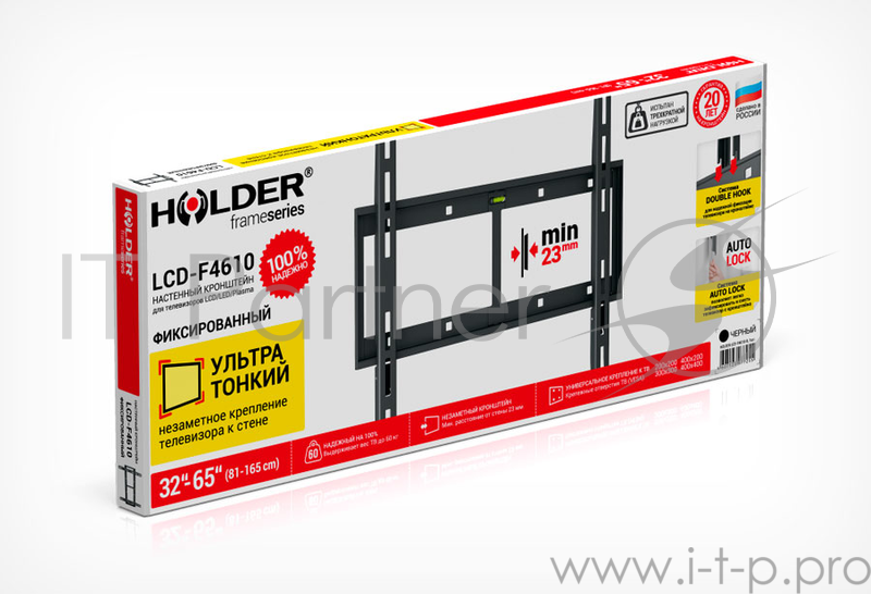 Кронштейн для телевизора Holder LCD-F4610 черный 32"-65" макс.60кг настенный фиксированный