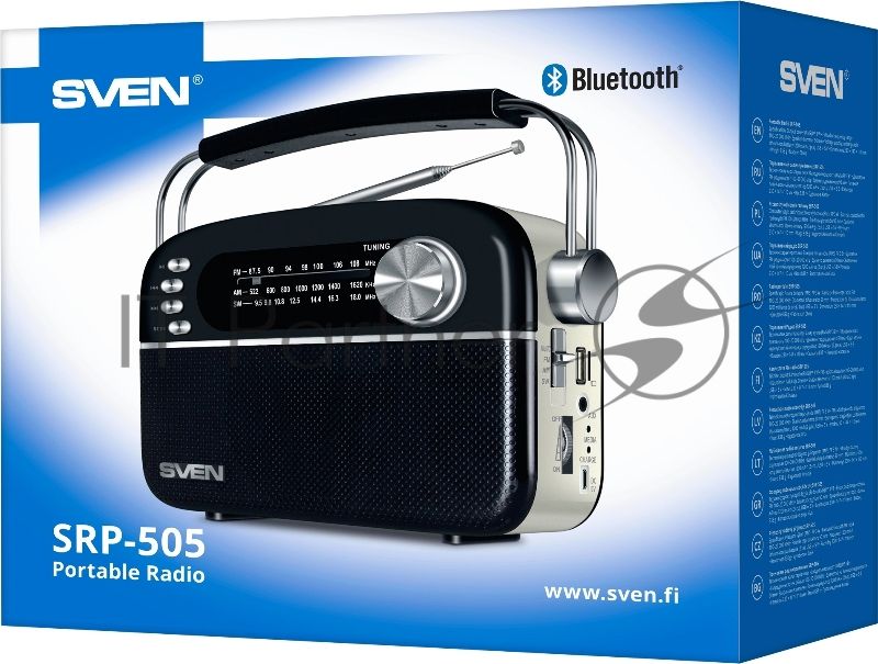 Радиоприемник SVEN SRP-505 (4 Вт, FM/AM/SW, USB, SD/microSD, Bluetooth, 1200 мА·ч)черный