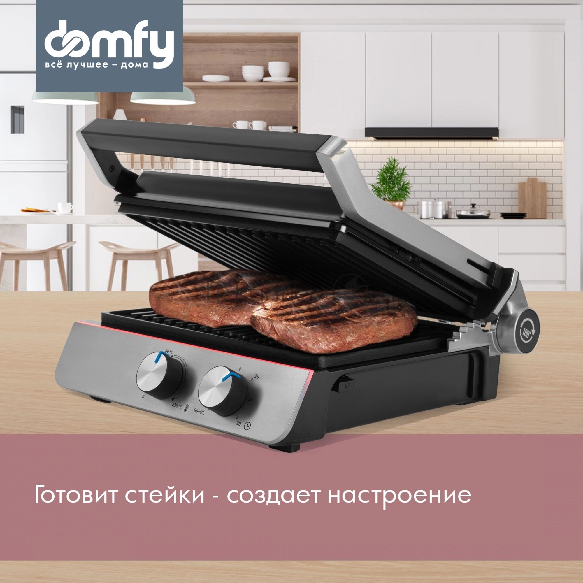 Гриль электрический Domfy Metal DSM-EG502 2200Вт черный/серебристый