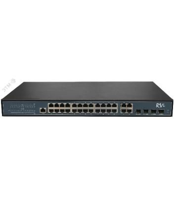 Коммутатор управляемый PoE 24 порта 10/100/1000 Мб/с, 4хSFP, 370 Вт RVi-1NSM24G-4C
