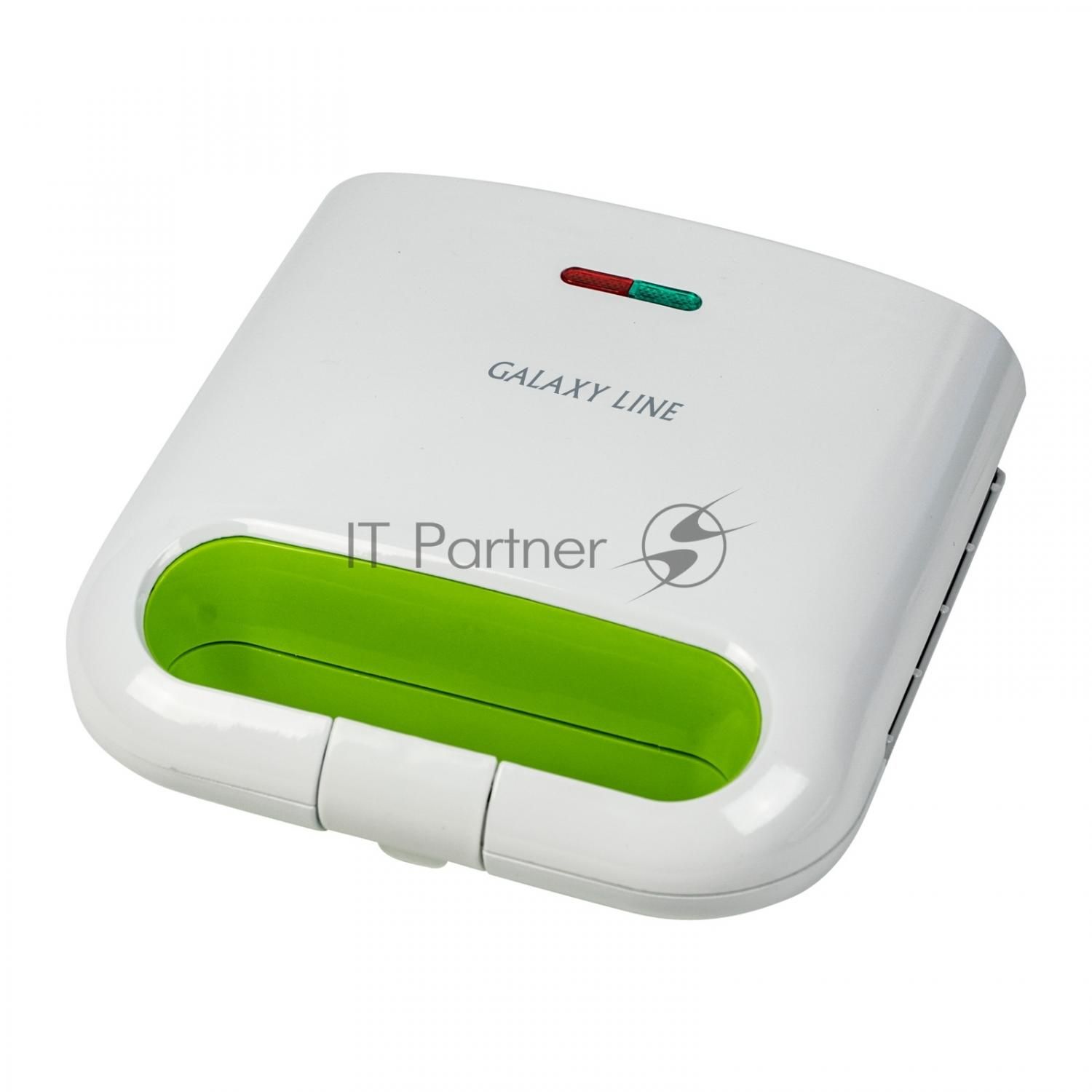 Вафельница GALAXY LINE GL 2963, белый с зеленым, с несъемными пластинами, 800 Вт, индикаторы нагрева и сети, антипригарное покрытие рабочей поверхности, теплоизолированный корпус и ручка, противоскользящие ножки, книга рецептов