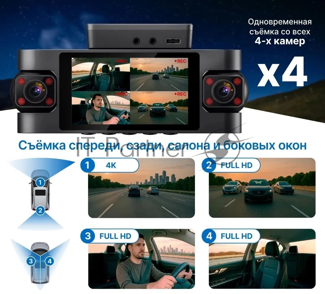 Видеорегистратор TrendVision Proof 360 GPS Ultra черный 2Mpix 2160x3840 2160p 150гр. GPS SigmaStar SSC8838G