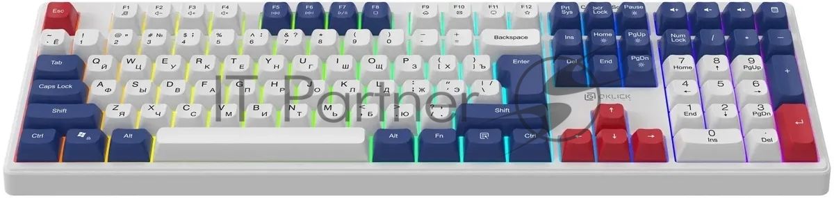 Клавиатура Oklick 725G проводная, USB Type-A, белый/красный