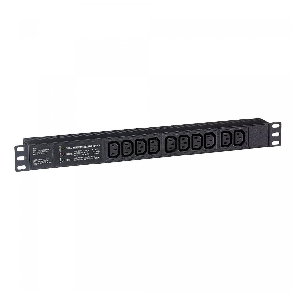 Блок розеток горизонтальный ExeGate ServerPro PDU-19H004 Al-10C13-C14-SPD3, 19", 1U, Алюминий, 10 IEC 320 C13, С14, SDP3, черный