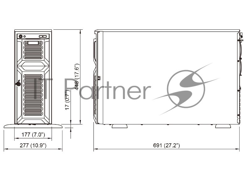 Серверный корпус 4U, ATX /E-ATX, Tower,8x3.5" hs +3x5.25'' int + 1x3.5'' SAS/SATA, 12Gbps Backplane (for 3.5"" HDD) including Rear Fan Module Kit*2, and converter cables for GPU AOC PWR ; 2000W CPRS(1+1) (power cord not included)