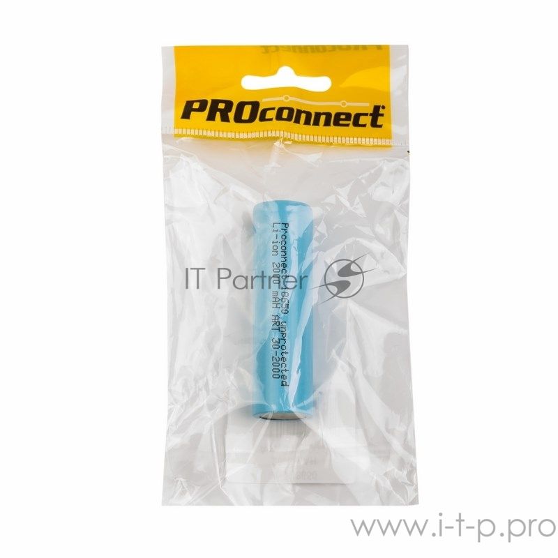 Аккумулятор PROconnect 18650 unprotected Li-ion 2000 mAh индивидуальная упаковка