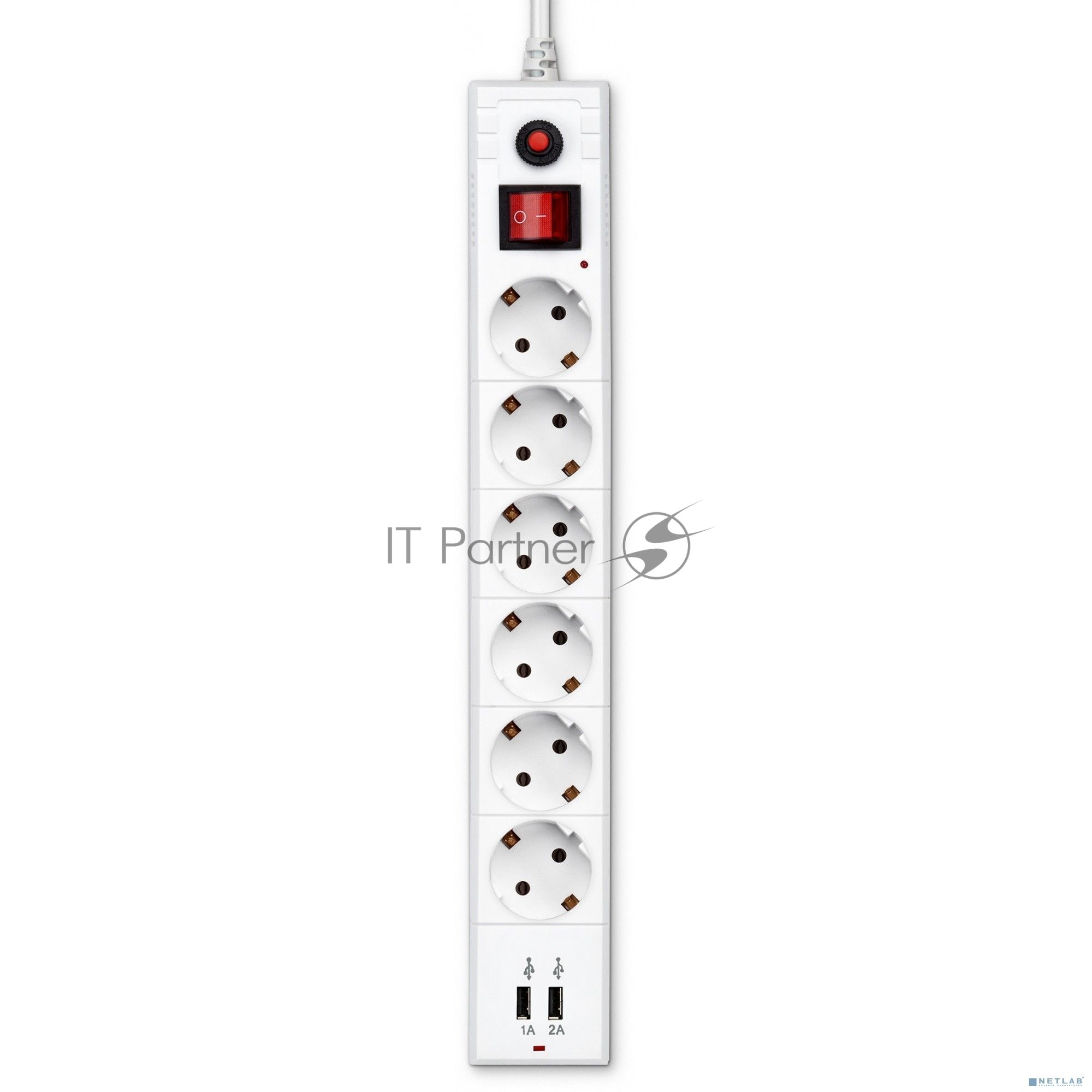 Сетевой фильтр Buro BU-SP1.8 USB 2A-W 1.8 м, 6 розеток, белый, коробка