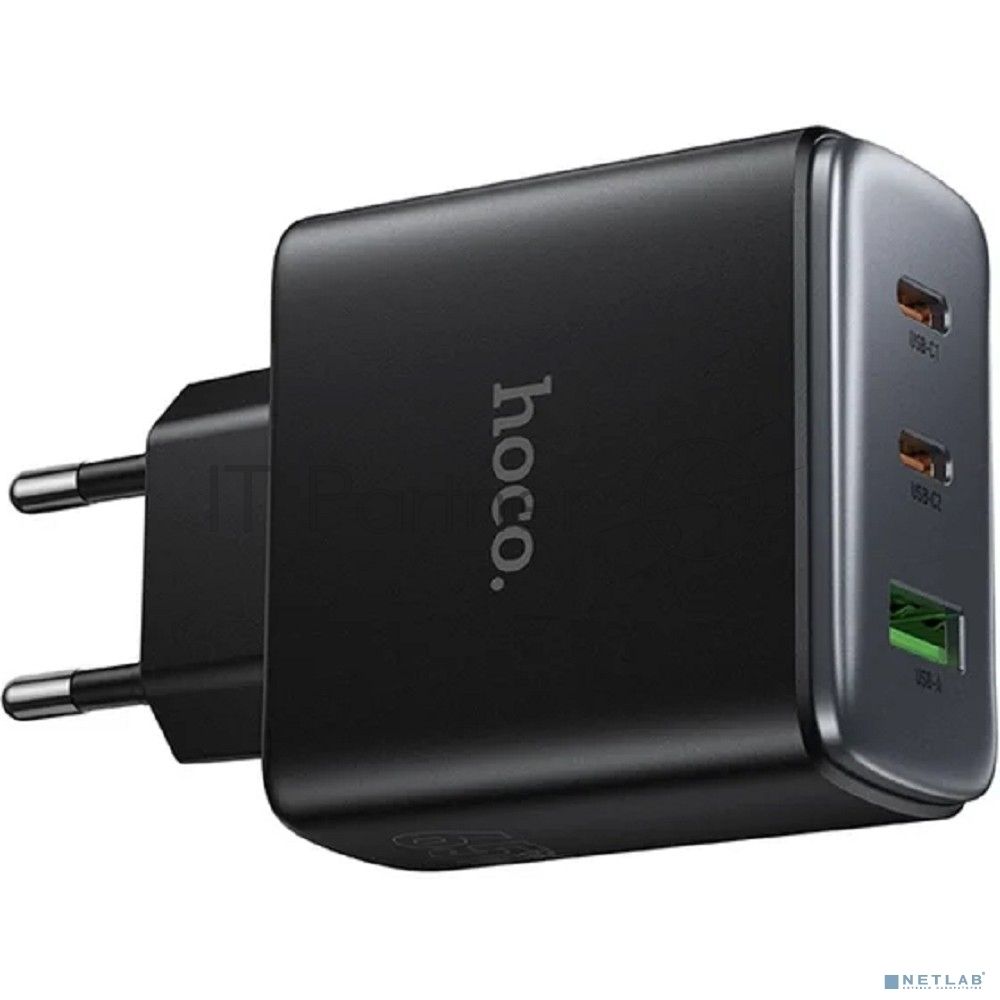 Зарядное устройство Hoco 65Вт, 3.25А, QC3.0/PD, 1xUSB, 2xType-C, C160A, черный, коробка