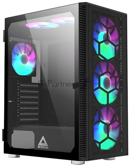 Компьютерный корпус Montech X3 GLASS, без БП, ATX 6x120мм 2xUSB 3.0 1xUSB3.1 audio bott PSU, черный
