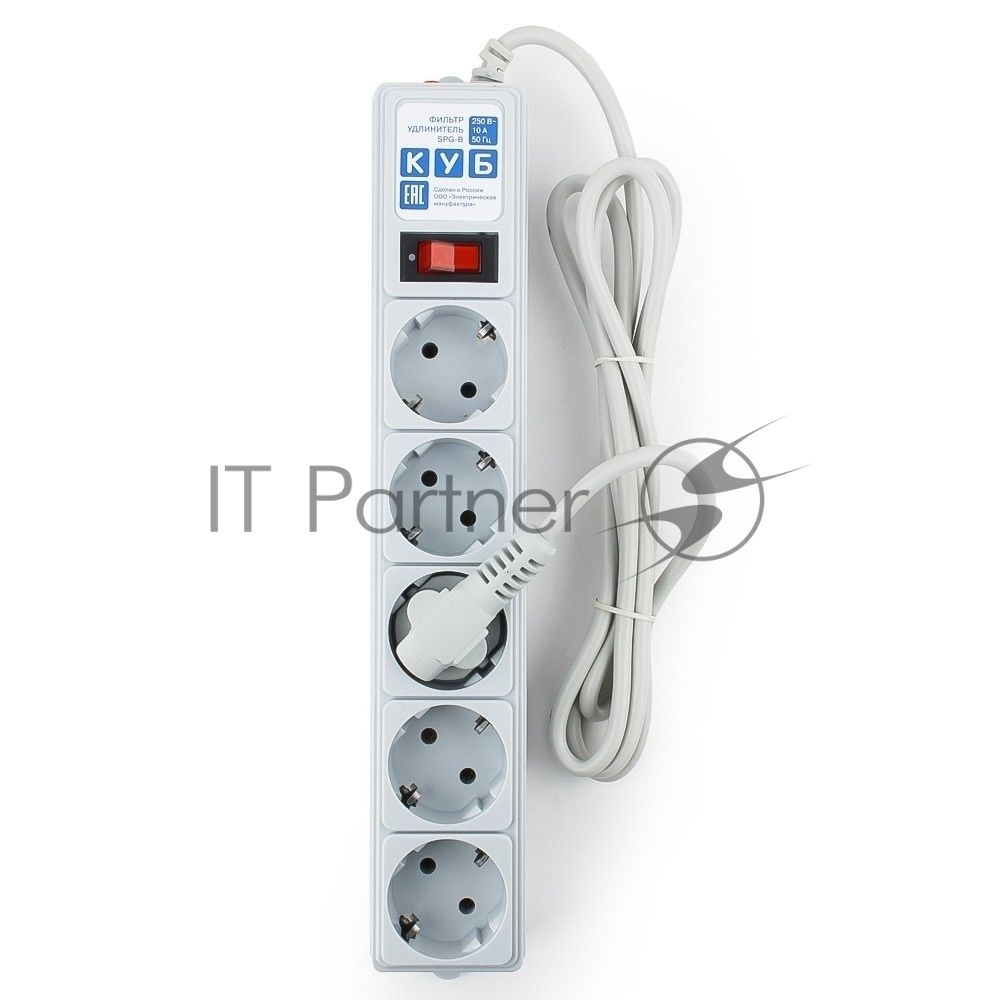 Сетевой фильтр POWER CUBE 1,9 м.* 5 розеток, серый