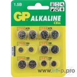 Батарейка GP ACM01-2CR12 (Набор дисковых батареек, 12 шт. в уп-ке) {Количество в упаковке — 12 (2 x LR41 (192), 2 x LR43 (186), 4 x LR44 (A76), 2 x LR54 (189), 2 x LR60 (164))}