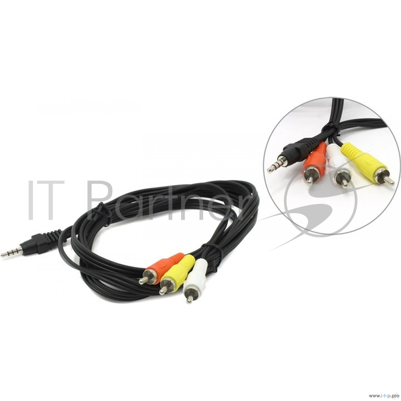 Кабель аудио/видео Cablexpert CCA-4P2R-2M, Jack3.5 4pin папа->3х RCA папа, 2м, черный