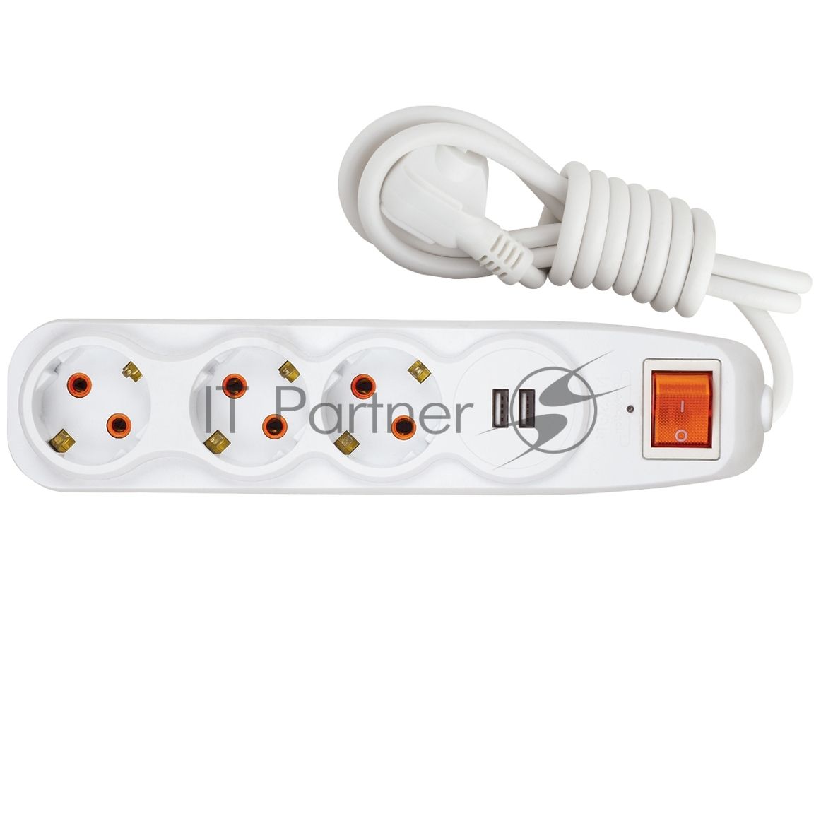Nilson Сетевой фильтр 3-местн. с заз. конт., 2 порта USB 2,4А, 1,5 м. (44134115)