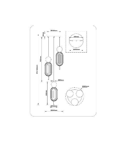 Светильник Ambrella light LH53102/3 BS/GR/FR латунь/серый/белый матовый G9*3 max 28W D260*1525