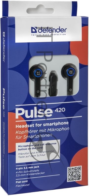 Гарнитура Defender Pulse-420 черный/синий 4-пин 3 5 мм jack кабель 1.2 м