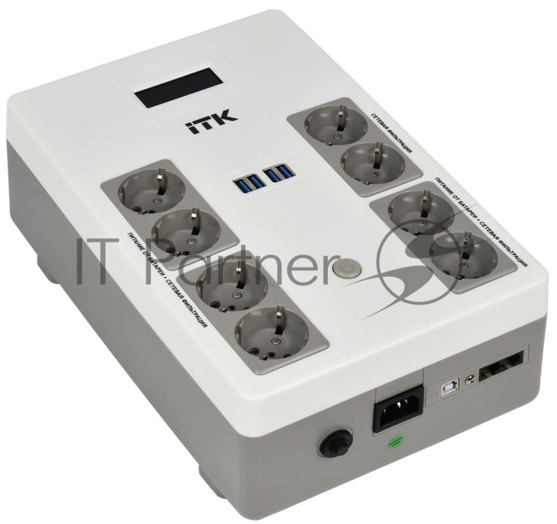 Источник бесперебойного питания ITK Electra EST8-1000VA-1-001-L / 1000 ВА / 600 Вт / 8 x CEE 7 (евророзетка)