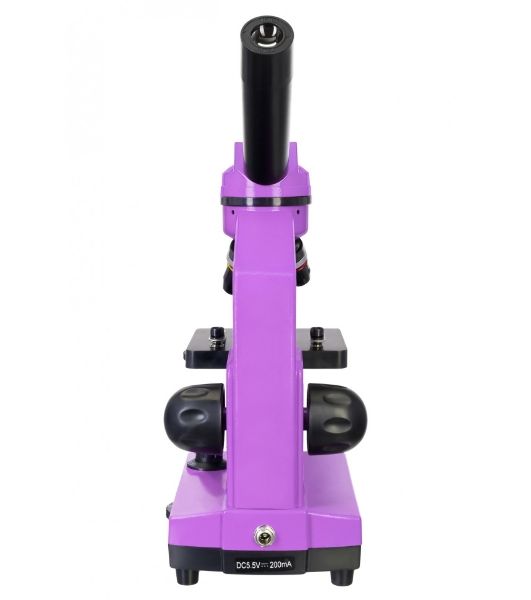 Микроскоп Levenhuk RAINBOW 2L AMETHYST/Аметист Микроскоп с предметным столиком, трехгнездным револьвером, фокусировочным механизмом, двумя источниками света с регулировкой яркости Монокулярная насадка Объективы: 4х, 10х, 40х, Увеличение микроскопа: 64-640