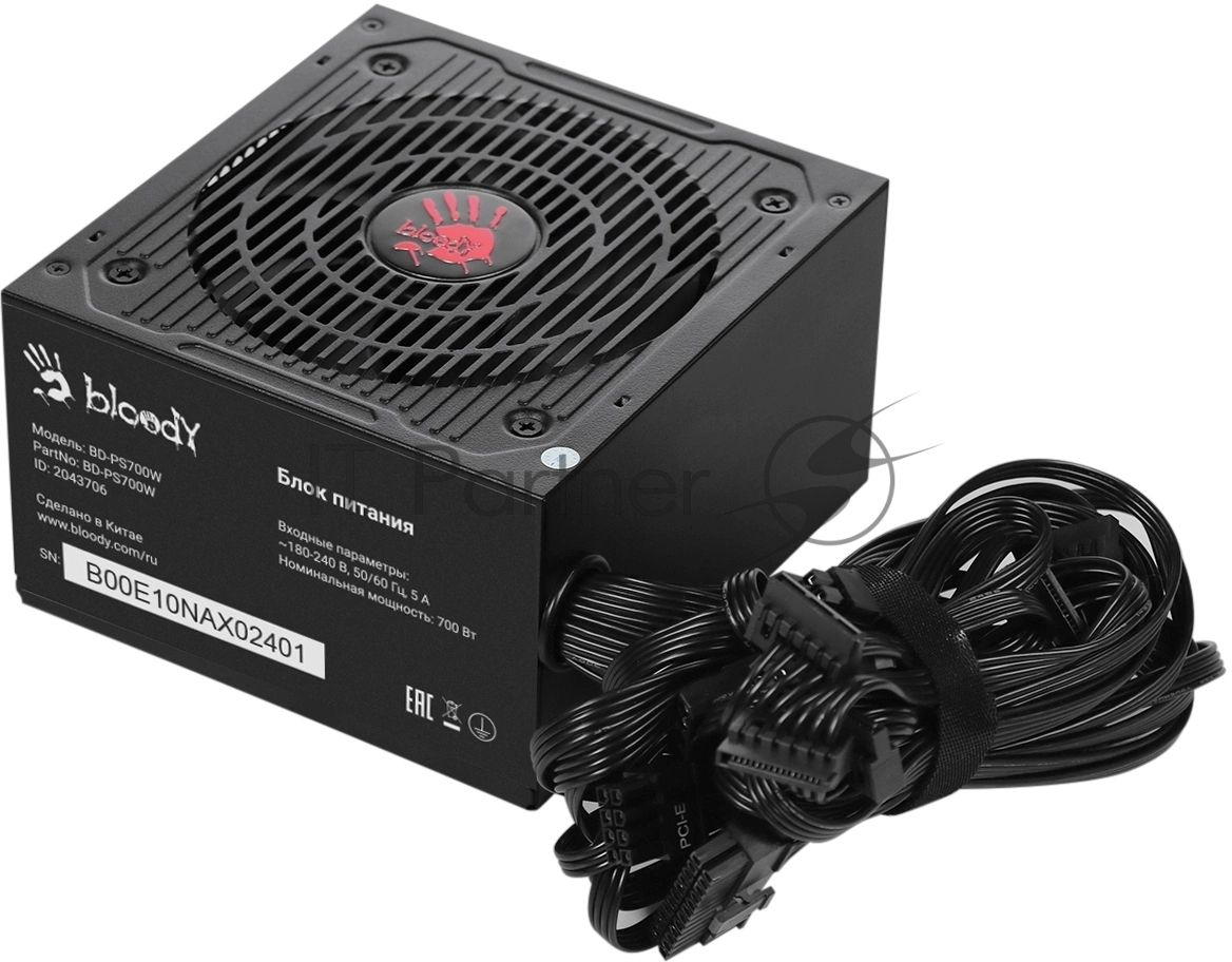 Блок питания Bloody BD-PS700W, 700Вт, 80 PLUS WHITE, 120мм, черный