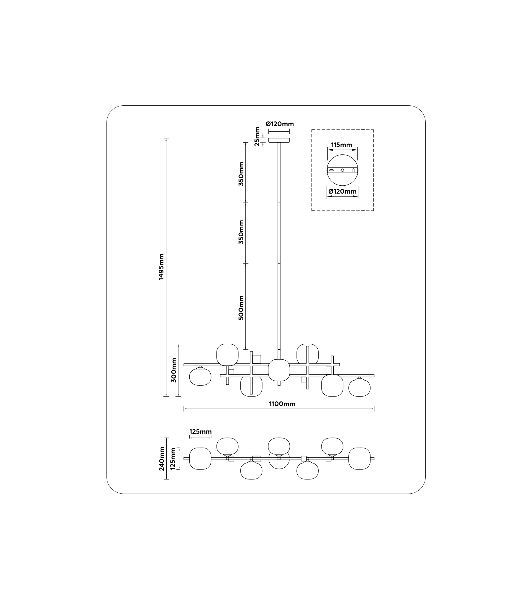 Светильник Ambrella light LH51017/7 BK/BS/FR черный/латунь/белый матовый G9*7 max 28W 1100*240*300