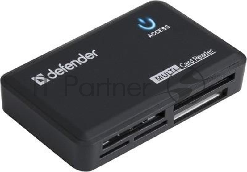 Кард-ридер Defender Optimus/черный/CF/MMC/MS/MS Duo/MS Micro M2/MS Pro/MS Pro Duo/RS-MMC/SD/SDHC/micro-SD/mini-SD/miсro-SDHC/USB 2.0 A(M)/черный