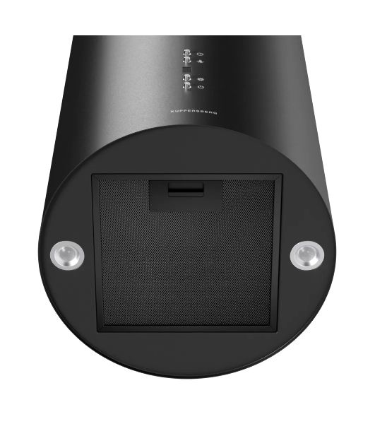 Вытяжка Kuppersberg TUBA 35 B, цилиндрическая, островная, 35 см, электронное кнопочное управление, таймер, отвод/рециркуляция, 3 скорости, производительность 850 м3/ч, LED освещение, обратный клапан, уровень шума 68 дБ, угольный фильтр CF110 (опция), цвет