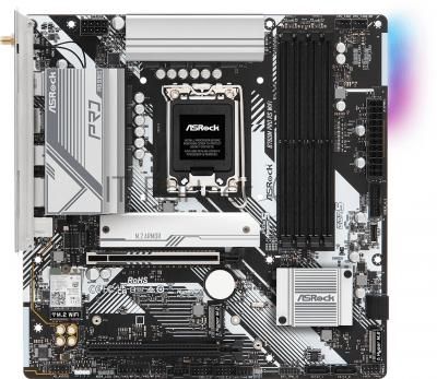 Материнская плата ASRock B760M Pro RS WiFi, LGA 1700, Intel B760, 4xDDR5, 4xSATA, 3xM.2, 1xPCIe 5.0 x16, 1xPCIe 3.0 x16, 1xHDMI, 1xDP, 1x2.5Gb LAN, Wi-Fi 6E, Bluetooth 5.3, 1xUSB-C 5Gbps, 3xUSB-A 5Gbps, 2xUSB-A 2.0, 3x3.5 мм, 7.1, mATX