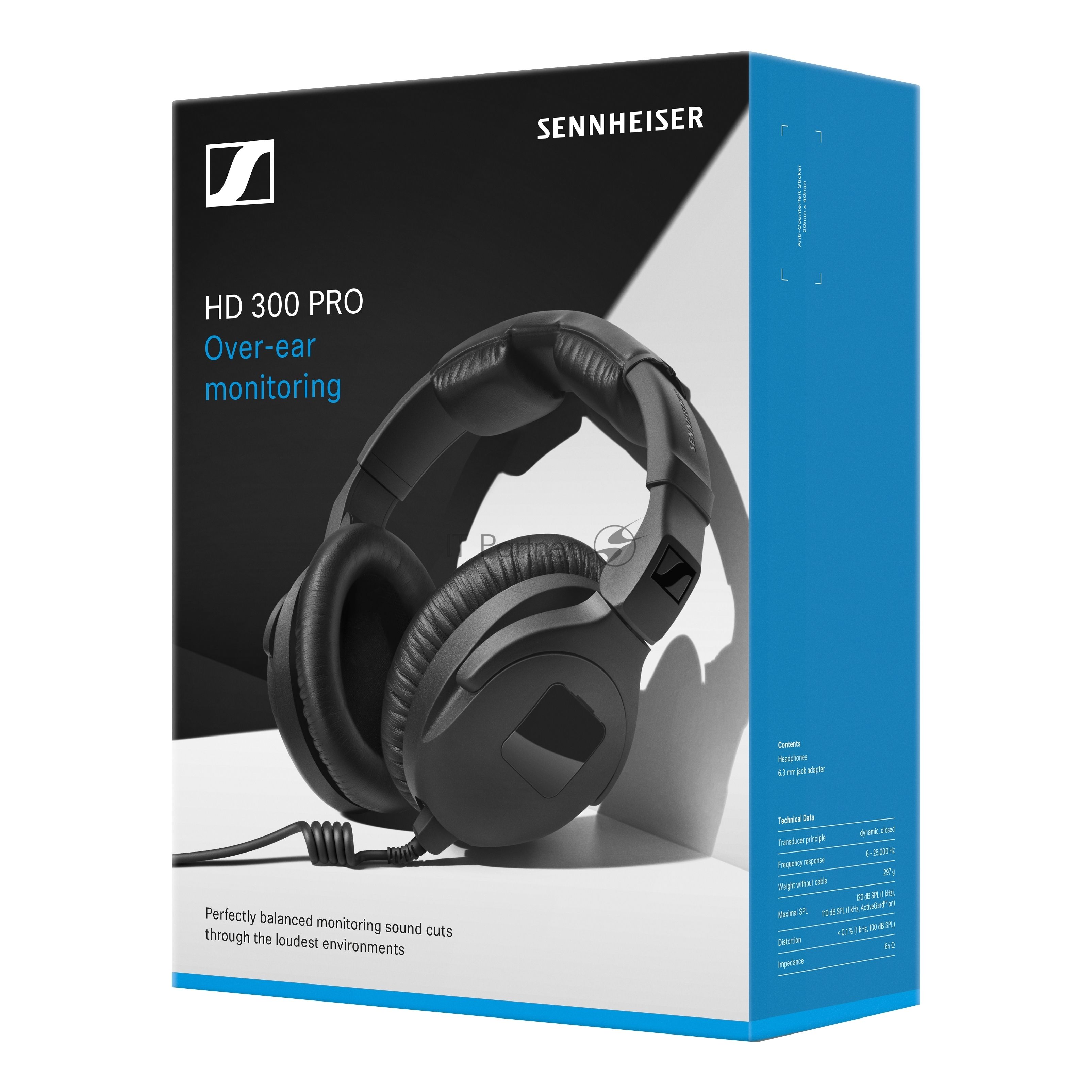 Закрытые динамические мониторные наушники Sennheiser [HD 300 PRO] Диапазон: 625000Гц, импеданс: 64Ом, чувствительность: 108дБ, вес: 297г, кабель 1,55м (3,5мм + адаптер 6,3мм).