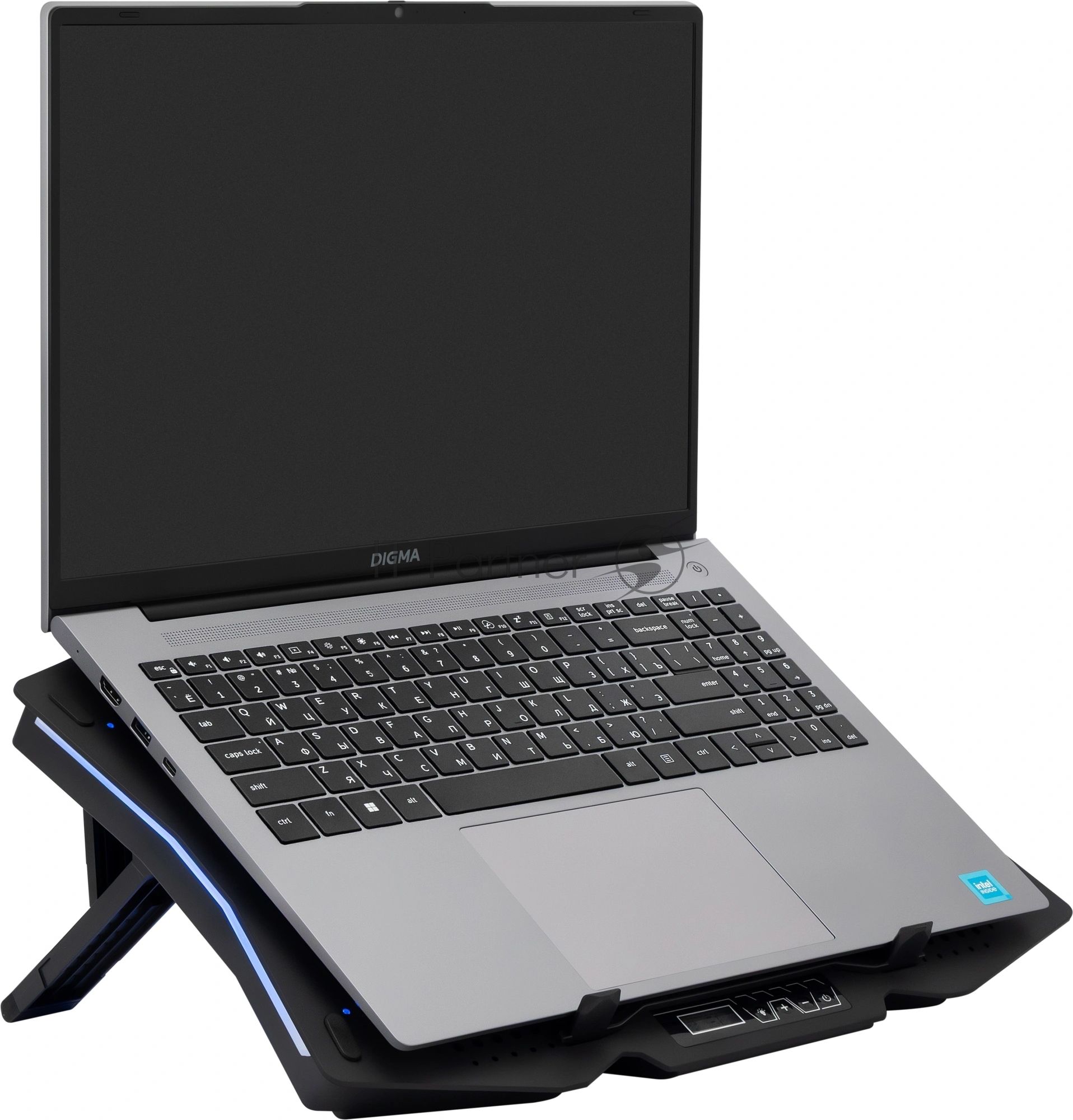Подставка для ноутбука Digma D-NCP180-2x110RGb 18" 410x280x34мм 20дБ 2xUSB 2x 110ммFAN 700г Fan-control пластик ABS черный